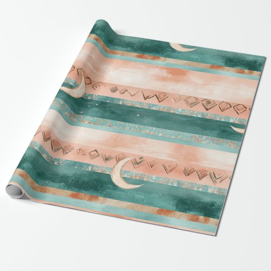 Rustic Hemels Streepjes Motief Maan Zon Aards (8) Cadeaupapier (Uitgerold)