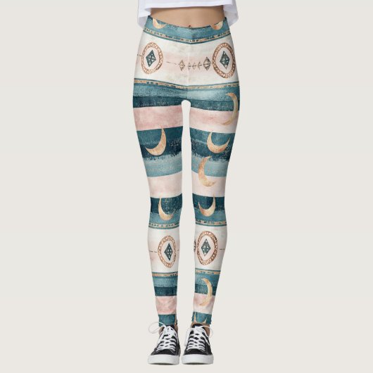 Rustic Hemels Streeppatroon Maan Zon Aards (10) Leggings (Voorkant)