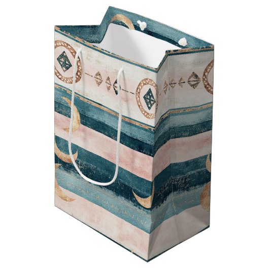 Rustic Hemels Streeppatroon Maan Zon Aards (10) Medium Cadeauzakje (Voorkant Gekanteld)