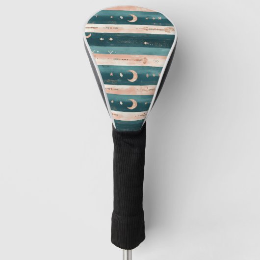 Rustic Hemels Streeppatroon Maan Zon Aards (5) Golfheadcover (Voorkant)