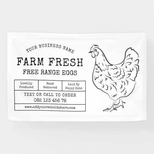 Rustic Hen Boerderij Fresh Eggs Marketing Spandoek (Horizontaal)