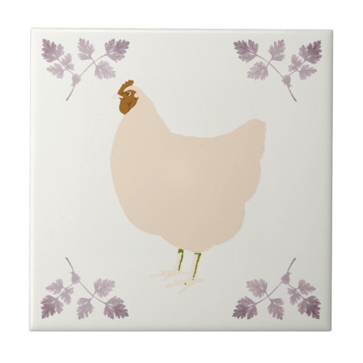 Rustic Hen Chicken and Chervil Herbs Ceramic Tile Tegeltje (Voorkant)