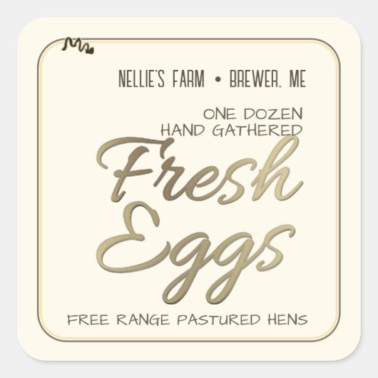 Rustic Hen Gold Text Fresh Egg Sticker voor dozen (Voorkant)