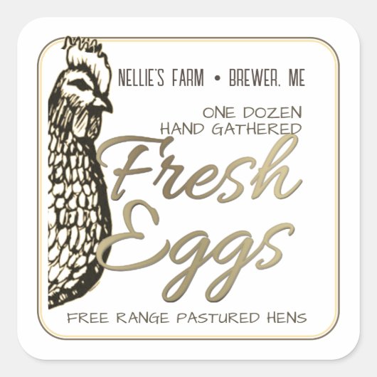 Rustic Hen Gold Text Fresh Egg Sticker voor dozen (Voorkant)