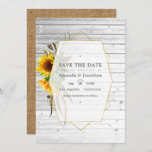 Rustic Herbarium - zonnebloemen Bohemian Wedding Save The Date