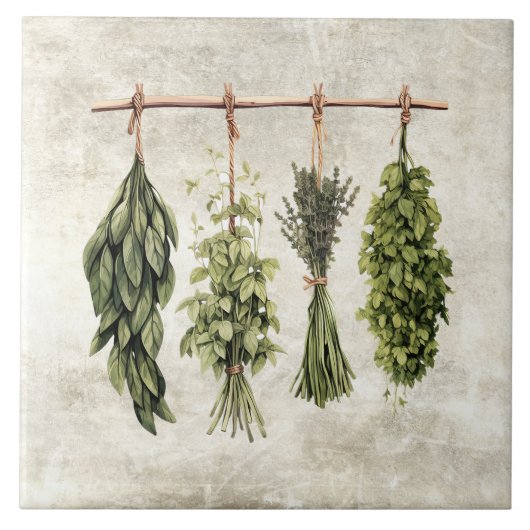 Rustic Herbs Drying on Twine Tegeltje (Voorkant)