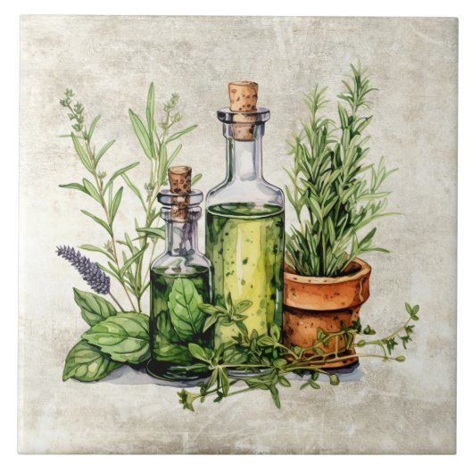 Rustic Herbs & Spices in Bottles & Pots Tegeltje (Voorkant)