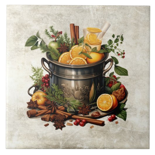 Rustic Herbs & Spices Punch Bowl Pine Tegeltje (Voorkant)