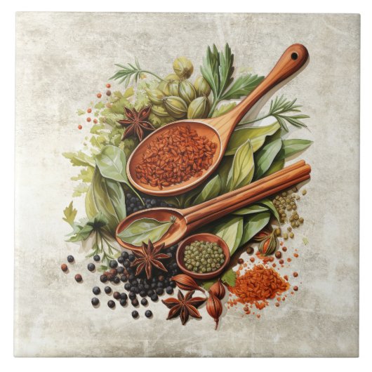 Rustic Herbs & Spices Watercolors Tegeltje (Voorkant)