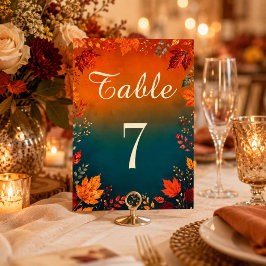 Rustic Herfst Amber en Oranje Bladeren Tafel Kaart