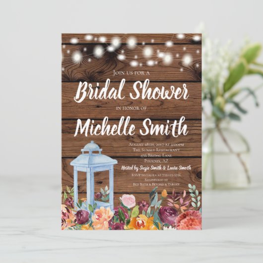 Rustic Herfst Autumn Floral Lantern Vrijgezellenfe Kaart (Staand voorkant)