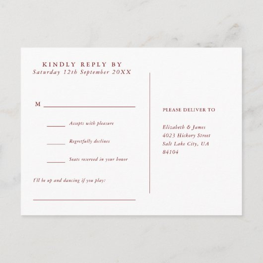 Rustic Herfst Autumn Song Request RSVP Briefkaart (Achterkant)