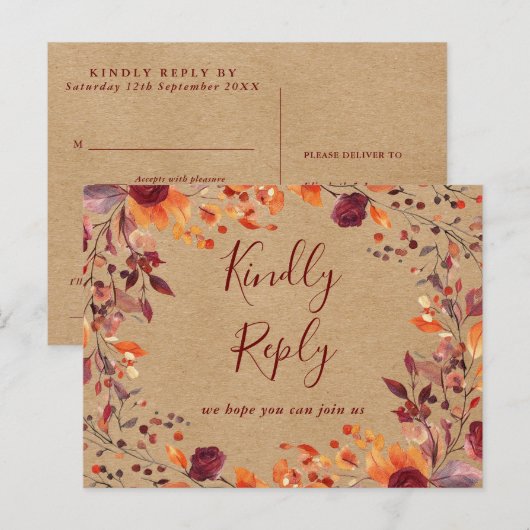 Rustic Herfst Autumn Song Request RSVP Briefkaart (Voorkant / Achterkant)