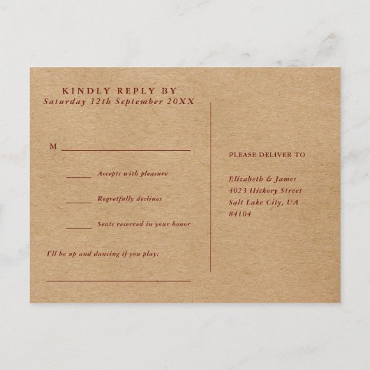 Rustic Herfst Autumn Song Request RSVP Briefkaart (Achterkant)