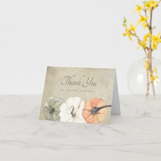 Rustic Herfst Autumn White Sinaasappel Pumpkins Da Kaart (Gele Bloem)