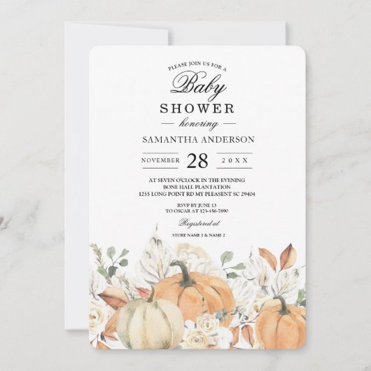 Rustic Herfst Baby shower Invitation | Waterverf Kaart (Voorkant)