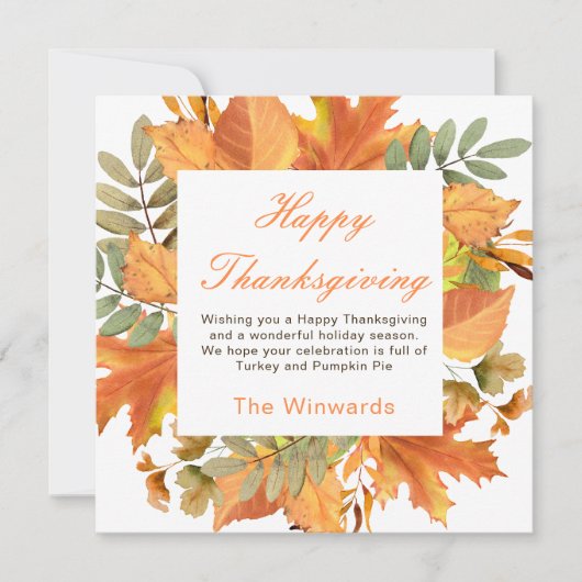 Rustic Herfst Bladeren Vierkant Thanksgiving  Kaart (Voorkant)