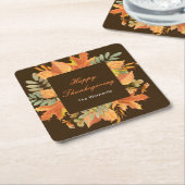 Rustic Herfst Bladeren Vierkant Thanksgiving Kartonnen Onderzetters (Schuin)