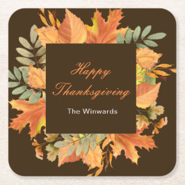 Rustic Herfst Bladeren Vierkant Thanksgiving Kartonnen Onderzetters