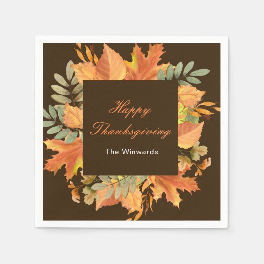 Rustic Herfst Bladeren Vierkant Thanksgiving Servet (Voorkant)