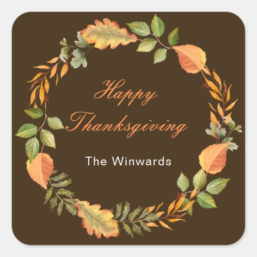 Rustic Herfst Bladeren Vierkant Thanksgiving Vierkante Sticker (Voorkant)