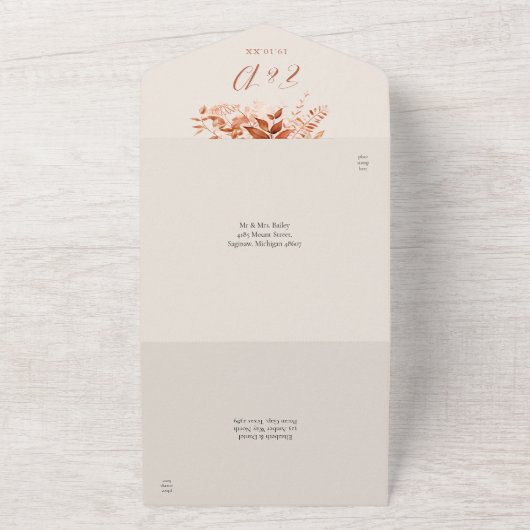 Rustic Herfst Bloem Boho Bruiloft All In One Uitnodiging (Buitenkant)