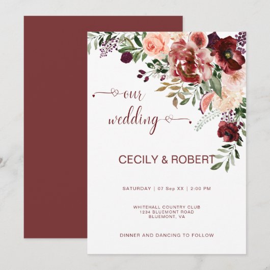 Rustic Herfst Boho Waterverf Bloemen Hart Letterty Kaart (Voorkant / Achterkant)