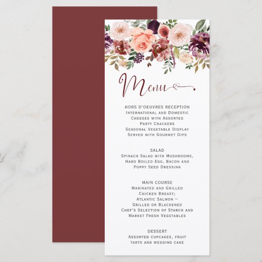 Rustic Herfst Boho Waterverf Bloemhart Script Menu (Voorkant / Achterkant)