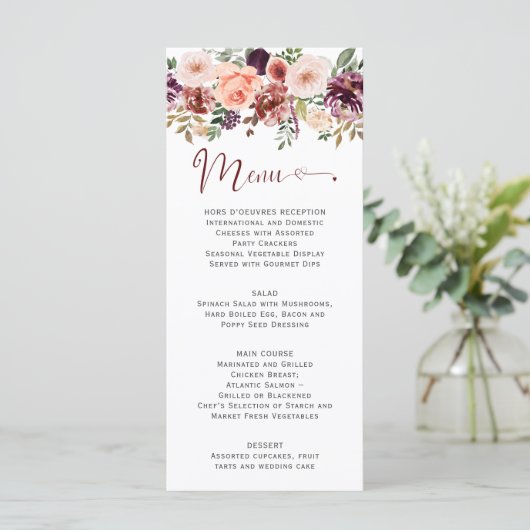 Rustic Herfst Boho Waterverf Bloemhart Script Menu (Staand voorkant)