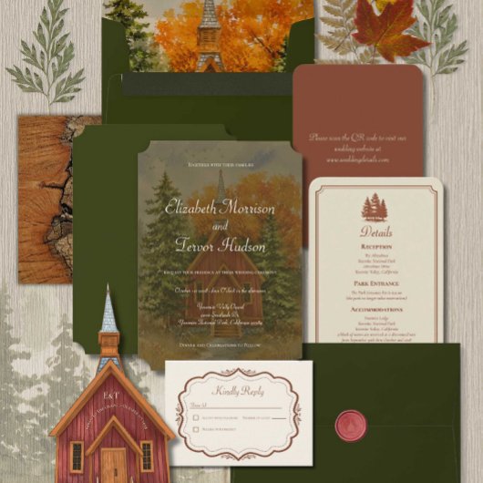 Rustic Herfst Bos Bruiloft Yosemite National Park Kaart