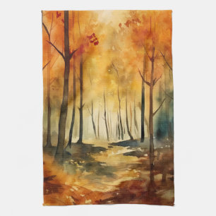 Rustic herfst bos waterverf boompatroon theedoek