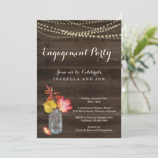 Rustic Herfst Engagement Party Invitation Kaart (Staand voorkant)