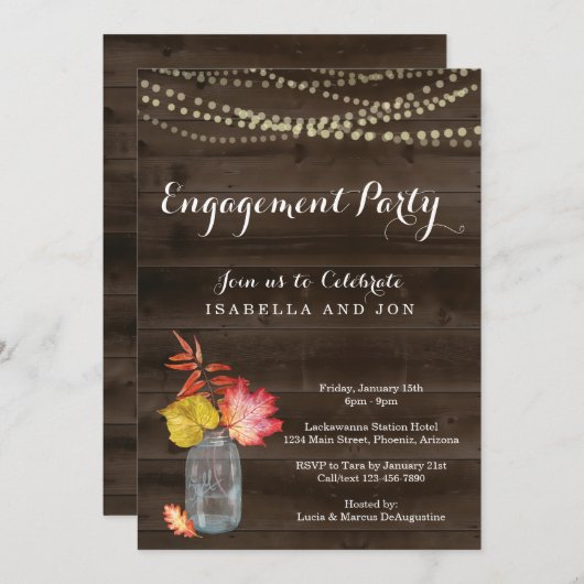 Rustic Herfst Engagement Party Invitation Kaart (Voorkant / Achterkant)