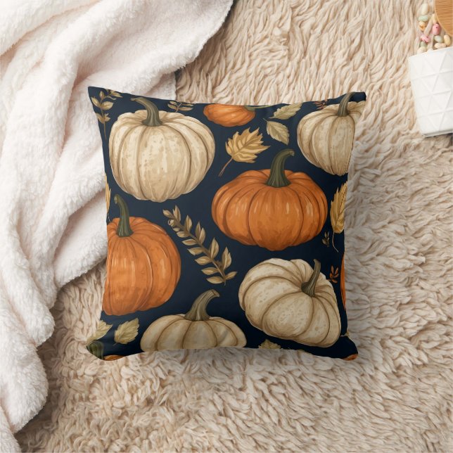 Rustic Herfst Fall Pompoenen Loof Patroon  Kussen (Deken)