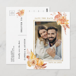 Rustic Herfst Floral Wedding Photo Save the Date Briefkaart