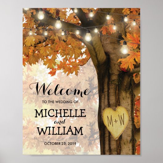 Rustic Herfst herfst Boom Licht Welkomsthuwelijk Poster (Voorkant)