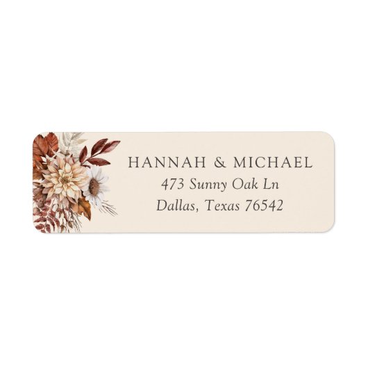 Rustic Herfst herfst Floral Foliage Return Address Etiket (Voorkant)