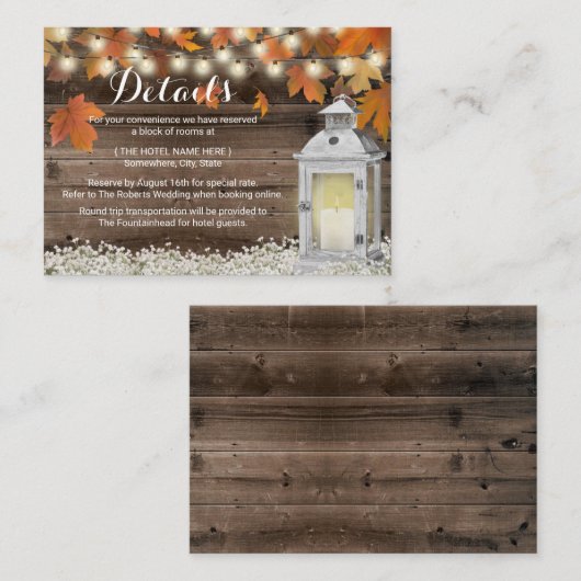 Rustic Herfst Hotel Accommodations  Lantern Informatiekaartje (Voorkant / Achterkant)