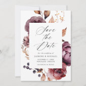 Rustic Herfst Marsala Bloemstuk Foto Bruiloft Save The Date (Voorkant)