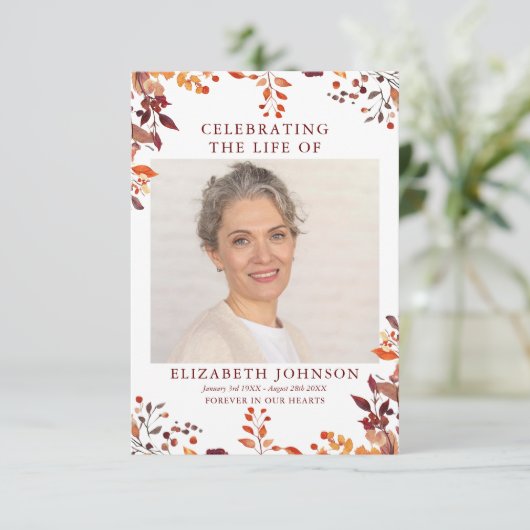 Rustic Herfst Memorial Funeral Prayer Fotokaart (Staand voorkant)