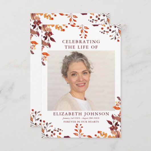 Rustic Herfst Memorial Funeral Prayer Fotokaart (Voorkant / Achterkant)