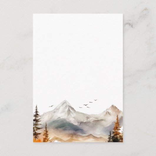 Rustic Herfst Mountain Scene Waterverf Details Informatiekaartje (Achterkant)