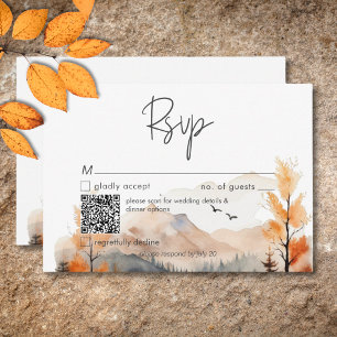 Rustic Herfst Mountain Scene Waterverf QR-code RSVP Kaartje