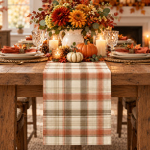 Rustic Herfst Najaar Klassiek Plaid Roest Crème Br Korte Tafelloper