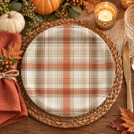 Rustic Herfst Najaar Klassiek Plaid Roest Crème Br Papieren Bordje
