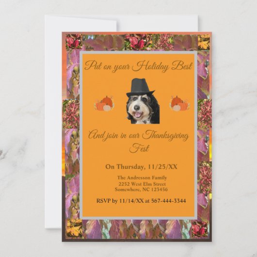Rustic Herfst Pelgrim Dog Thanksgiving Uitnodiging (Voorkant)