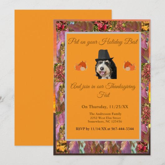 Rustic Herfst Pelgrim Dog Thanksgiving Uitnodiging (Voorkant / Achterkant)