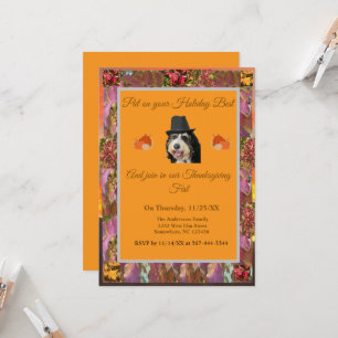 Rustic Herfst Pelgrim Dog Thanksgiving Uitnodiging