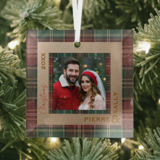 Rustic herfst plaid glas ornament