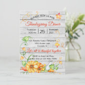 Rustic Herfst Pompoen Bloemstuk Thanksgiving Diner Kaart (Staand voorkant)